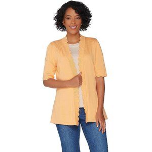 Open Front Elbow Sleeve Scallop Cardigan Peach